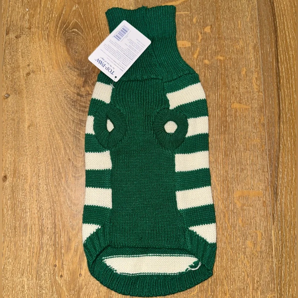 NWT✨ Top Paw Green Stripe Knit Dog Cat Sweater - sz SMALL *3/$13*